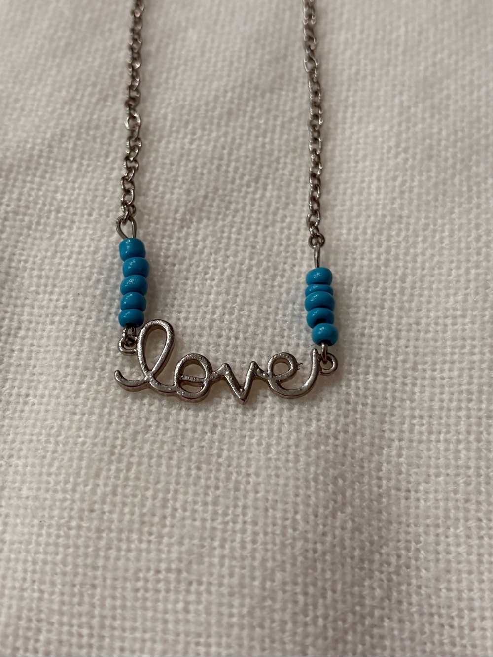 Silver 'Love' Pendant Necklace with Turquoise Beads - Women Jewelry